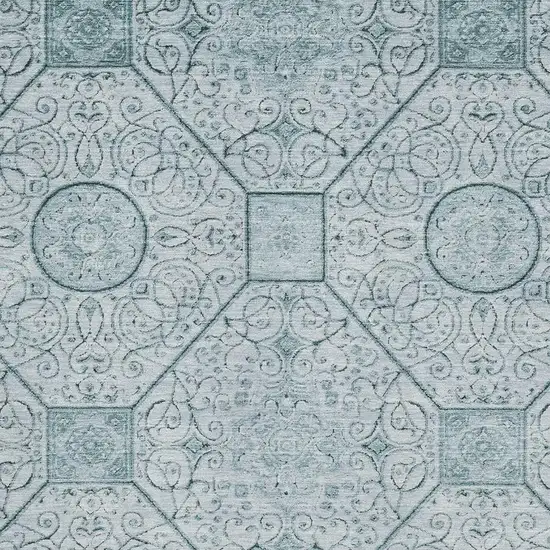Aqua And Ivory Geometric Washable Area Rug With UV Protection Photo 2