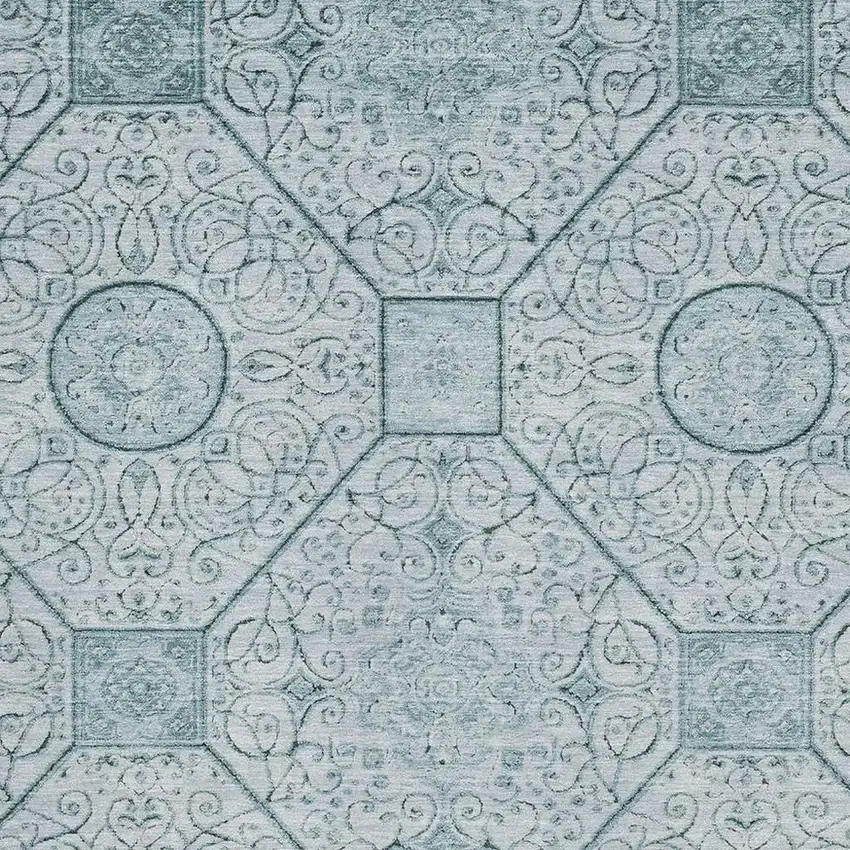 Aqua And Ivory Geometric Washable Area Rug With UV Protection Photo 2