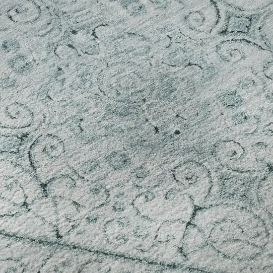 Aqua And Ivory Geometric Washable Area Rug With UV Protection Photo 9