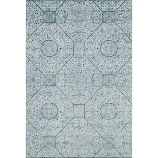 Aqua And Ivory Geometric Washable Area Rug With UV Protection Photo 1