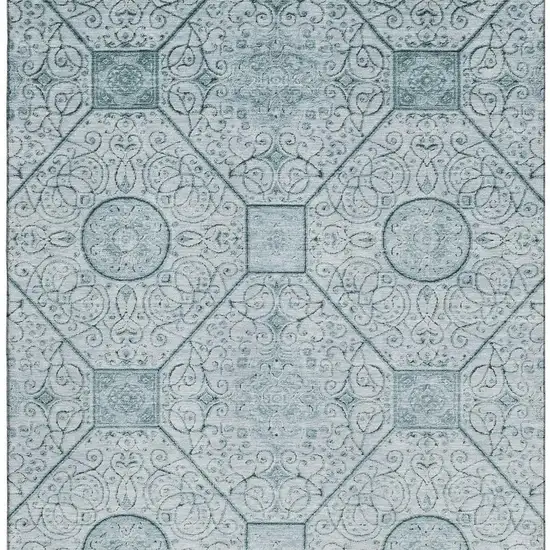 Aqua And Ivory Geometric Washable Area Rug With UV Protection Photo 3
