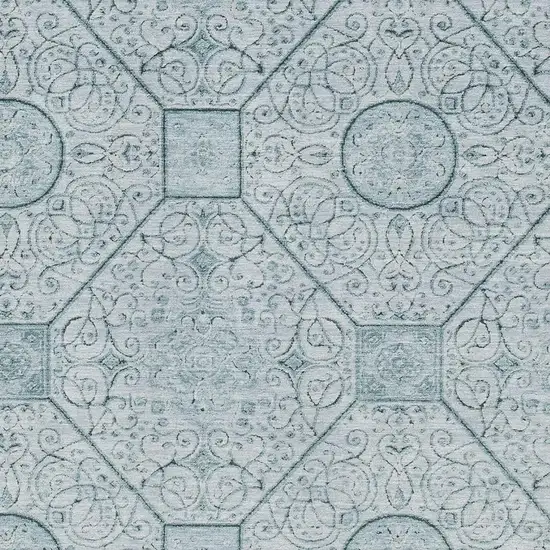 Aqua And Ivory Geometric Washable Area Rug With UV Protection Photo 2