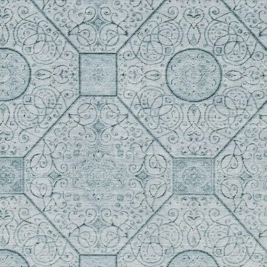 Aqua And Ivory Geometric Washable Area Rug With UV Protection Photo 2