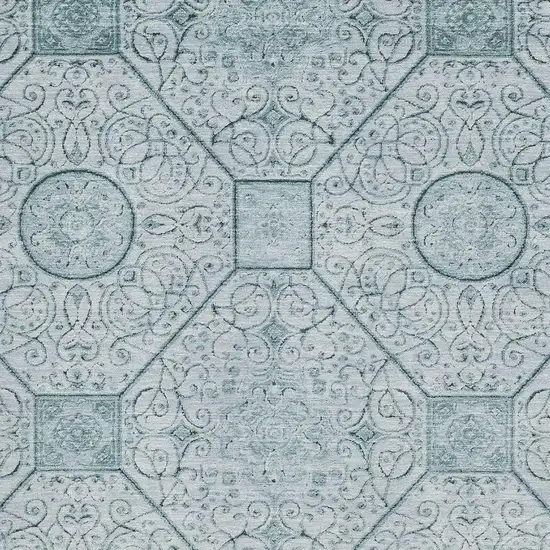 Aqua And Ivory Geometric Washable Area Rug With UV Protection Photo 2