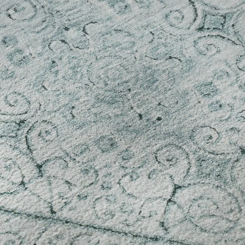 Aqua And Ivory Geometric Washable Area Rug With UV Protection Photo 9