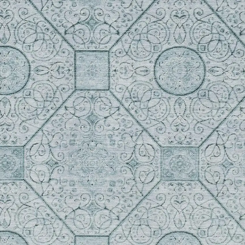 Aqua And Ivory Geometric Washable Area Rug With UV Protection Photo 2