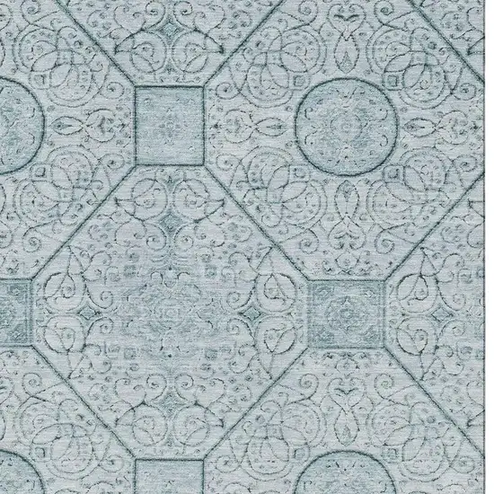 Aqua And Ivory Geometric Washable Area Rug With UV Protection Photo 2