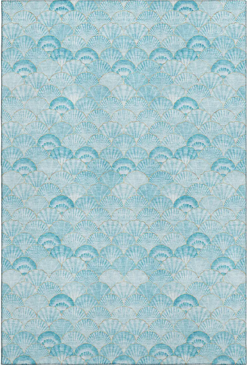 Aqua And Ivory Geometric Washable Area Rug With UV Protection Photo 2