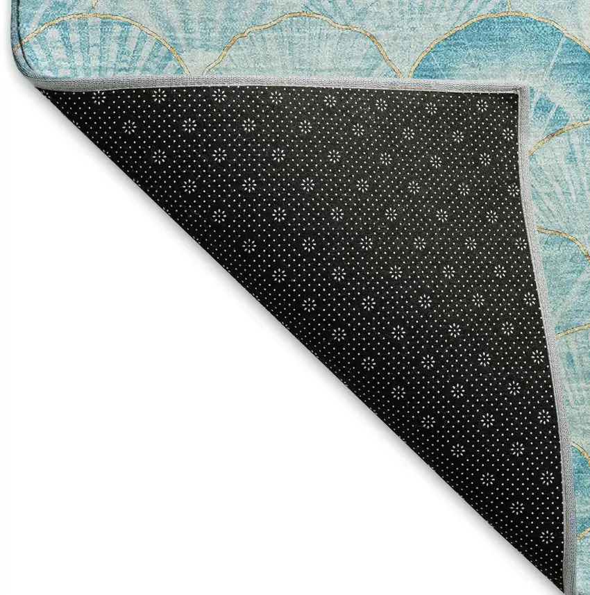 Aqua And Ivory Geometric Washable Area Rug With UV Protection Photo 6