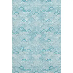 Photo of Aqua And Ivory Geometric Washable Area Rug With UV Protection