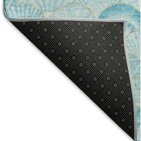 Aqua And Ivory Geometric Washable Area Rug With UV Protection Photo 4