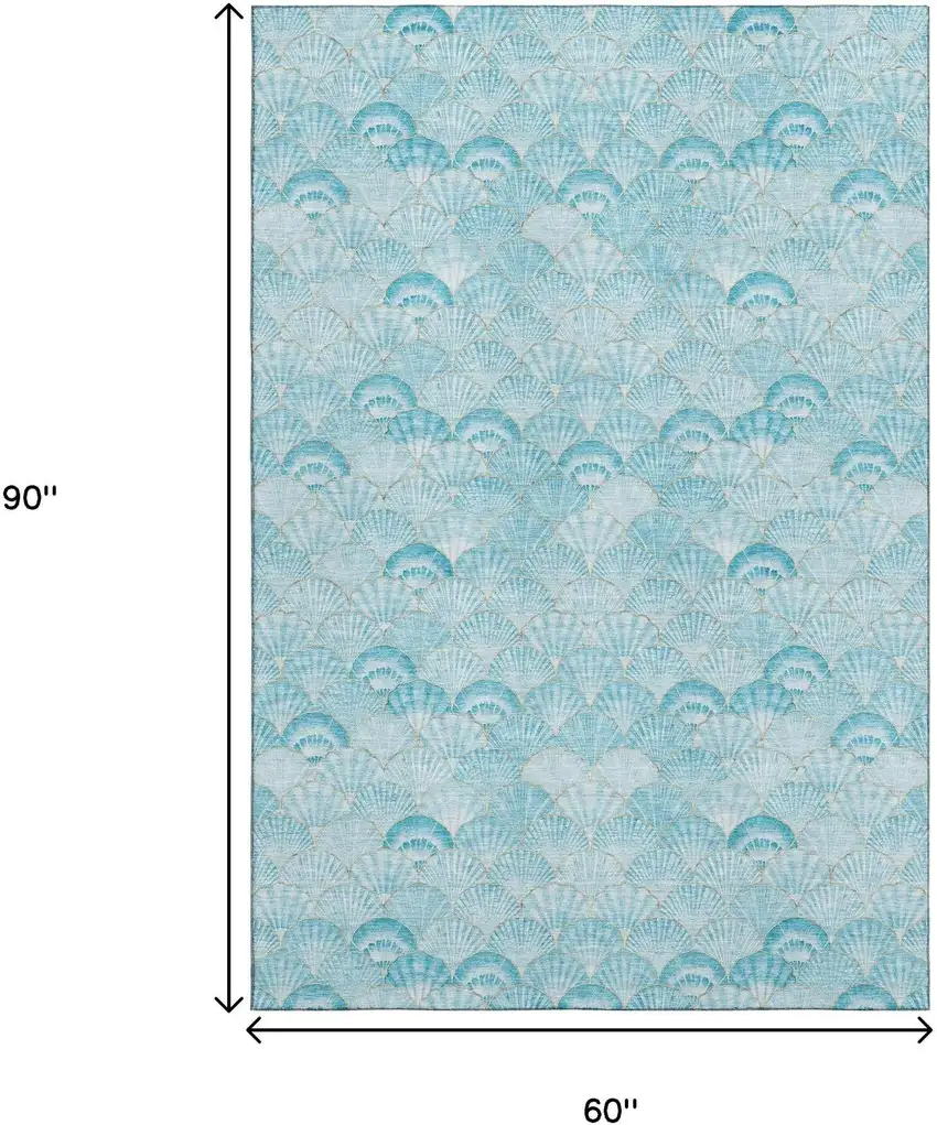 Aqua And Ivory Geometric Washable Area Rug With UV Protection Photo 8