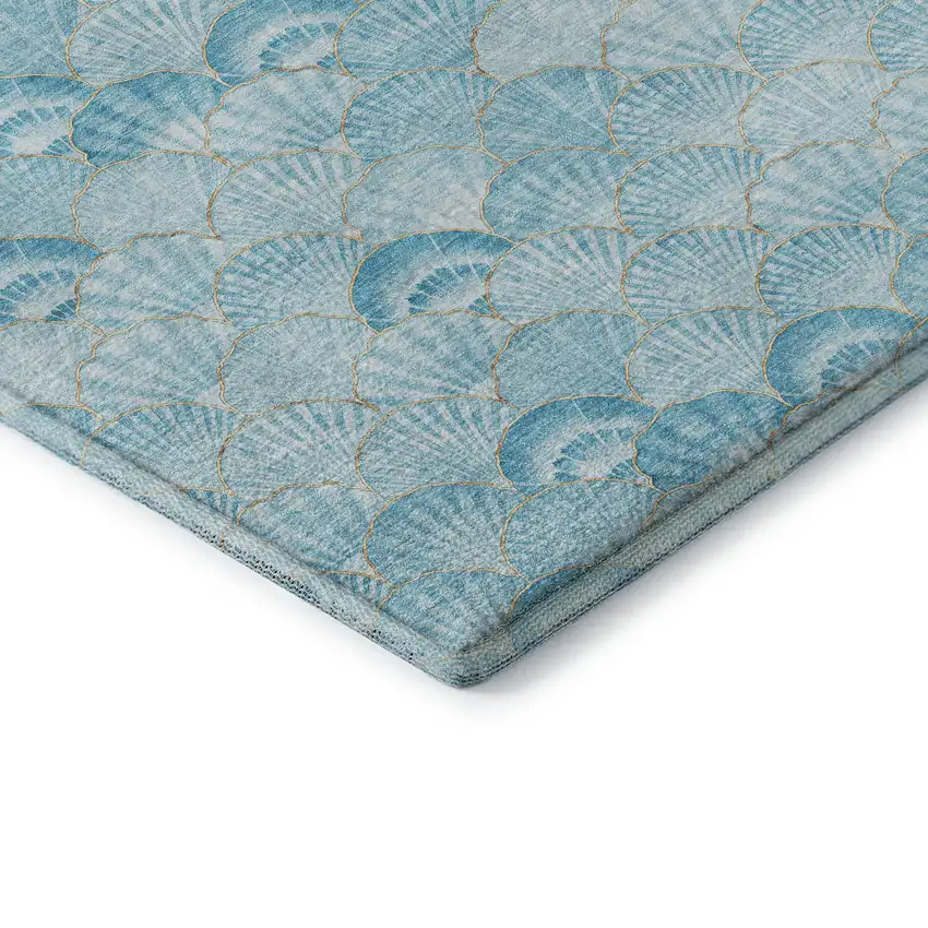 Aqua And Ivory Geometric Washable Area Rug With UV Protection Photo 5