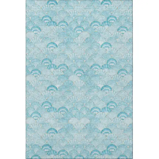 Aqua And Ivory Geometric Washable Area Rug With UV Protection Photo 4