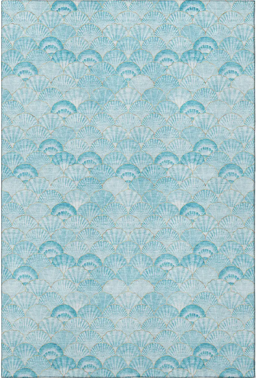 Aqua And Ivory Geometric Washable Area Rug With UV Protection Photo 4