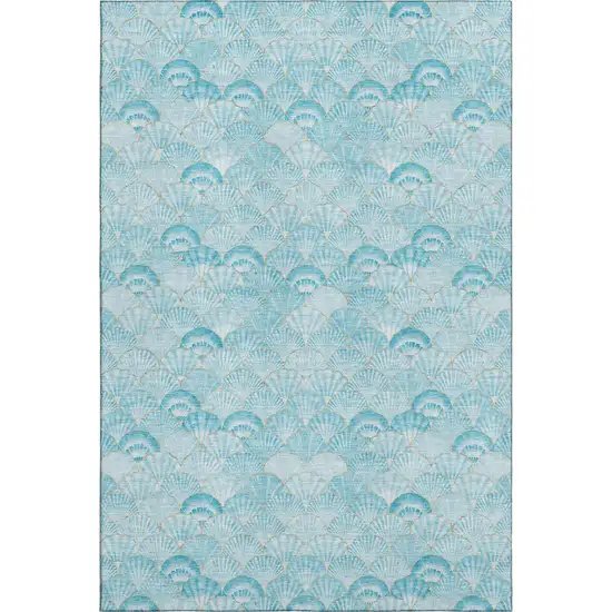 Aqua And Ivory Geometric Washable Area Rug With UV Protection Photo 2