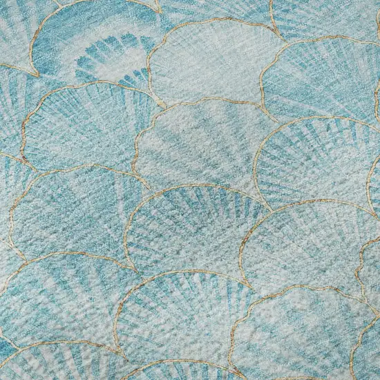 Aqua And Ivory Geometric Washable Area Rug With UV Protection Photo 9