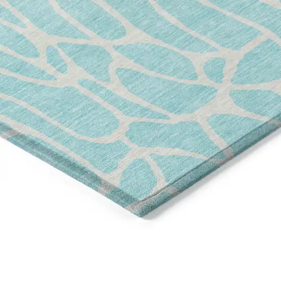 Aqua And Ivory Geometric Washable Indoor Outdoor Area Rug Photo 4