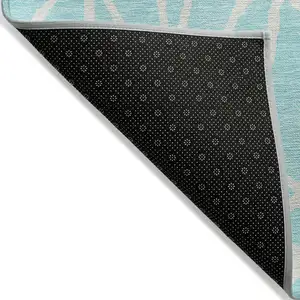 Photo of Aqua And Ivory Geometric Washable Indoor Outdoor Area Rug