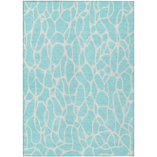 Aqua And Ivory Geometric Washable Indoor Outdoor Area Rug Photo 2