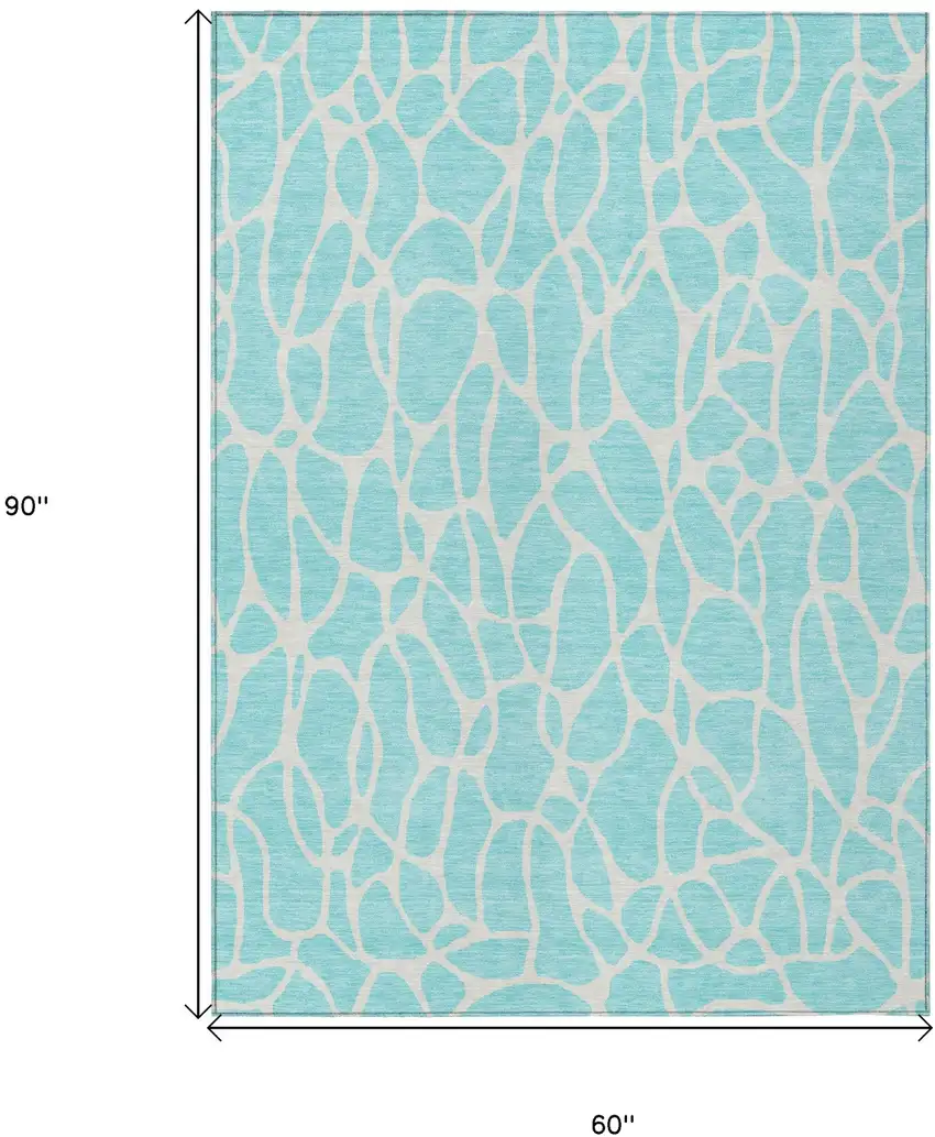 Aqua And Ivory Geometric Washable Indoor Outdoor Area Rug Photo 3