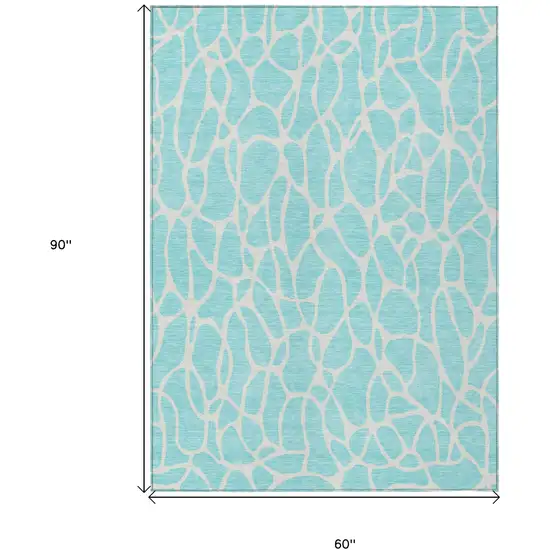 Aqua And Ivory Geometric Washable Indoor Outdoor Area Rug Photo 3