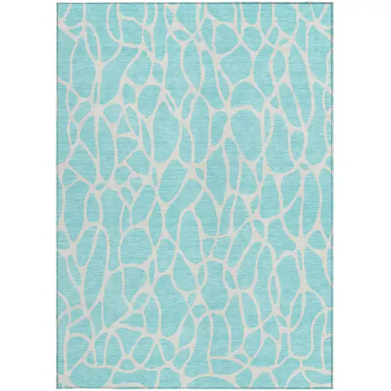 Aqua And Ivory Geometric Washable Indoor Outdoor Area Rug Photo 7