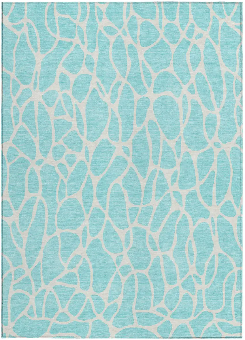 Aqua And Ivory Geometric Washable Indoor Outdoor Area Rug Photo 7