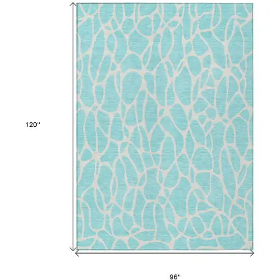 Aqua And Ivory Geometric Washable Indoor Outdoor Area Rug Photo 3