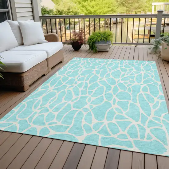 Aqua And Ivory Geometric Washable Indoor Outdoor Area Rug Photo 8