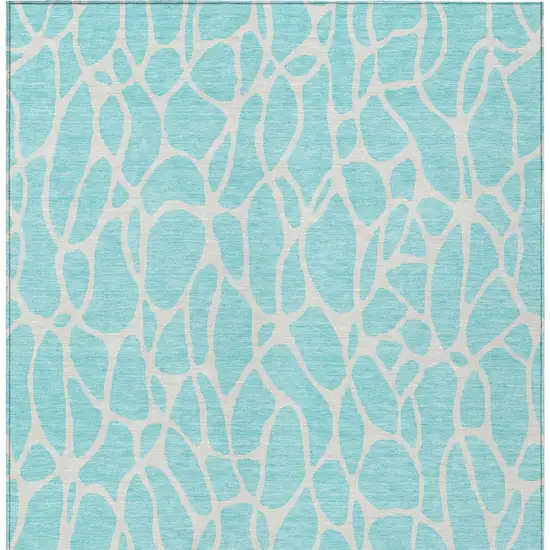Aqua And Ivory Geometric Washable Indoor Outdoor Area Rug Photo 6