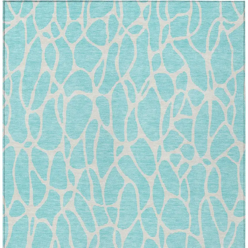 Aqua And Ivory Geometric Washable Indoor Outdoor Area Rug Photo 6