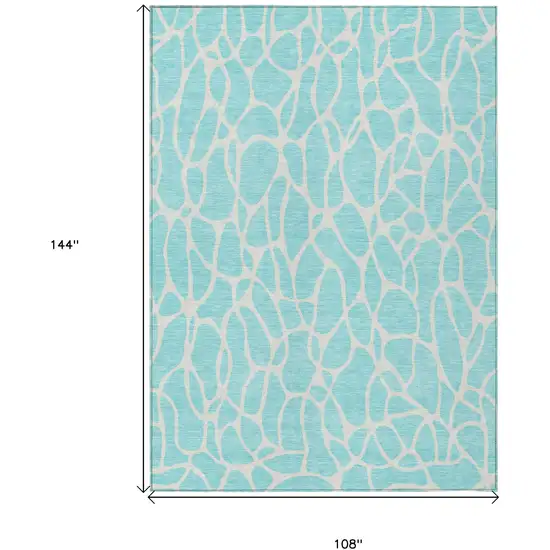 Aqua And Ivory Geometric Washable Indoor Outdoor Area Rug Photo 3