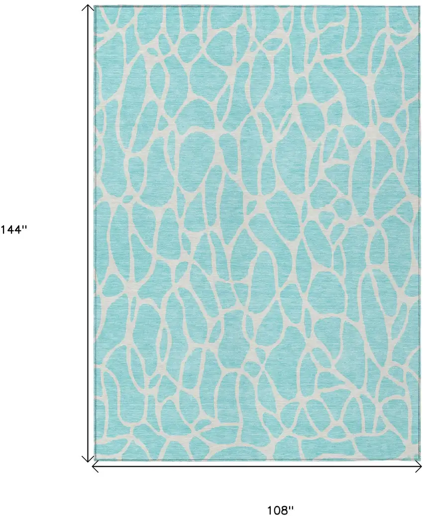 Aqua And Ivory Geometric Washable Indoor Outdoor Area Rug Photo 3