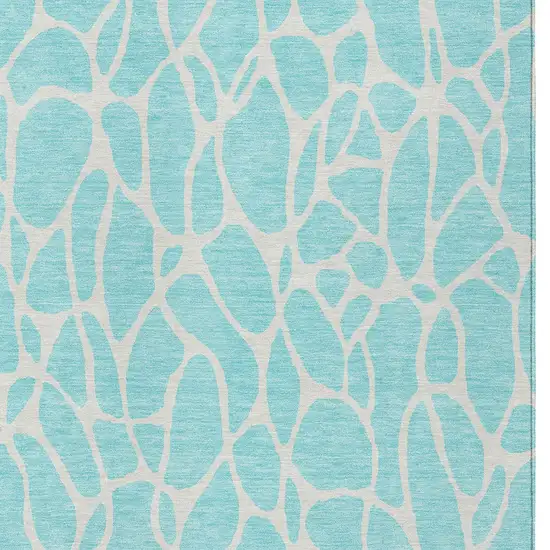 Aqua And Ivory Geometric Washable Indoor Outdoor Area Rug Photo 7
