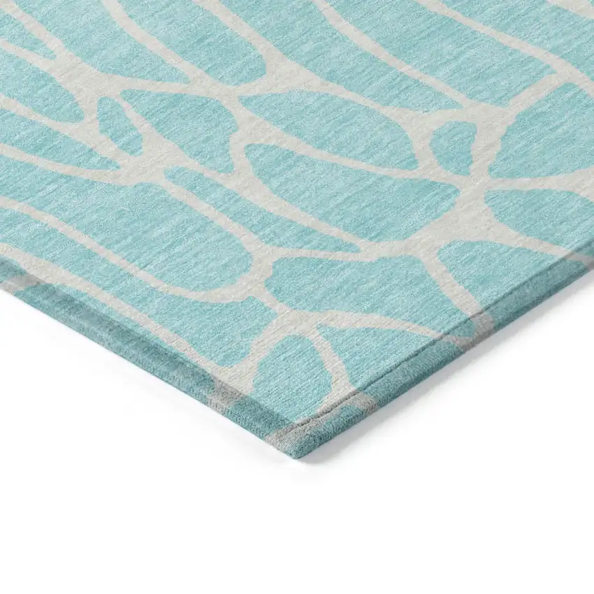 Aqua And Ivory Geometric Washable Indoor Outdoor Area Rug Photo 4