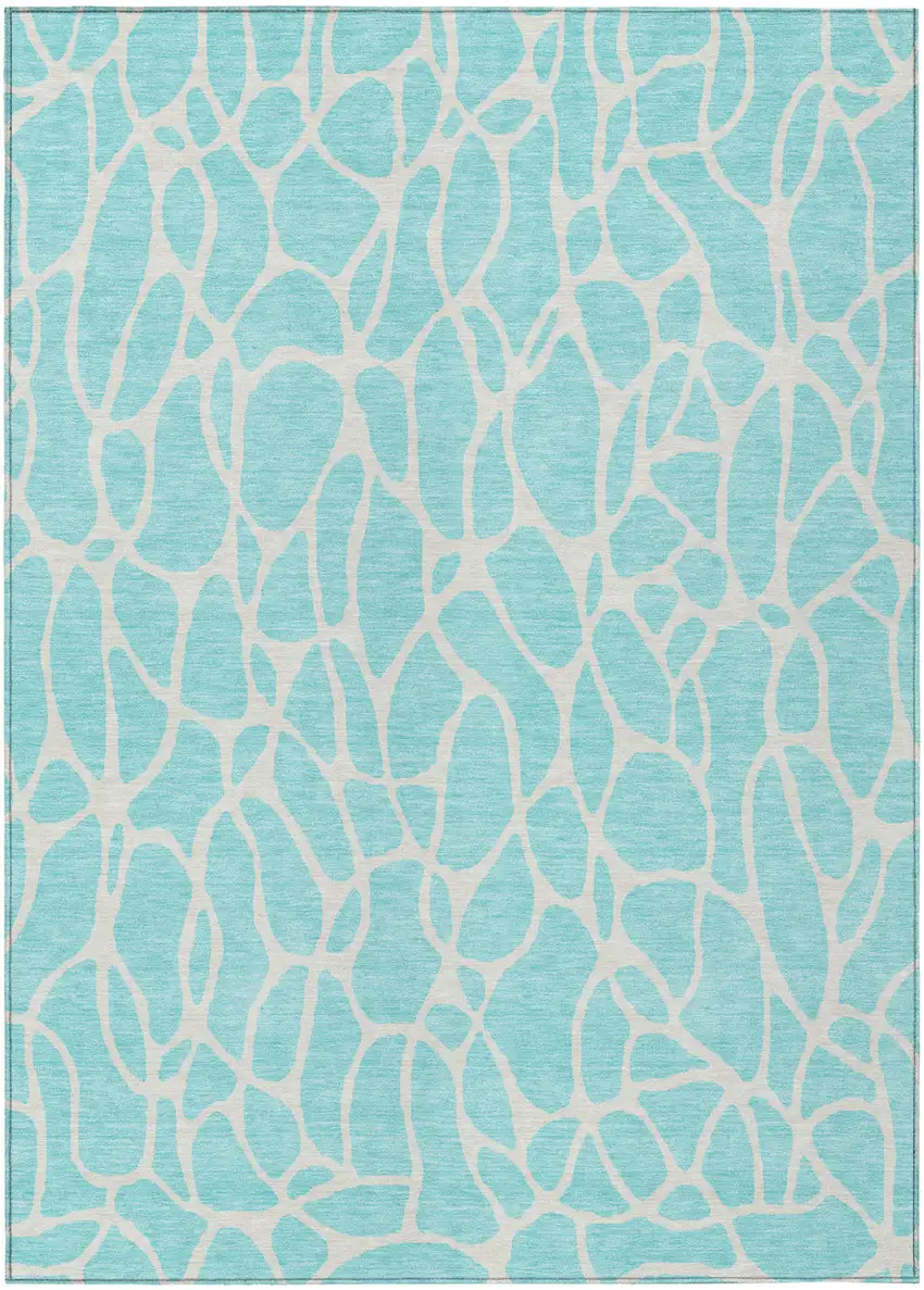 Aqua And Ivory Geometric Washable Indoor Outdoor Area Rug Photo 2