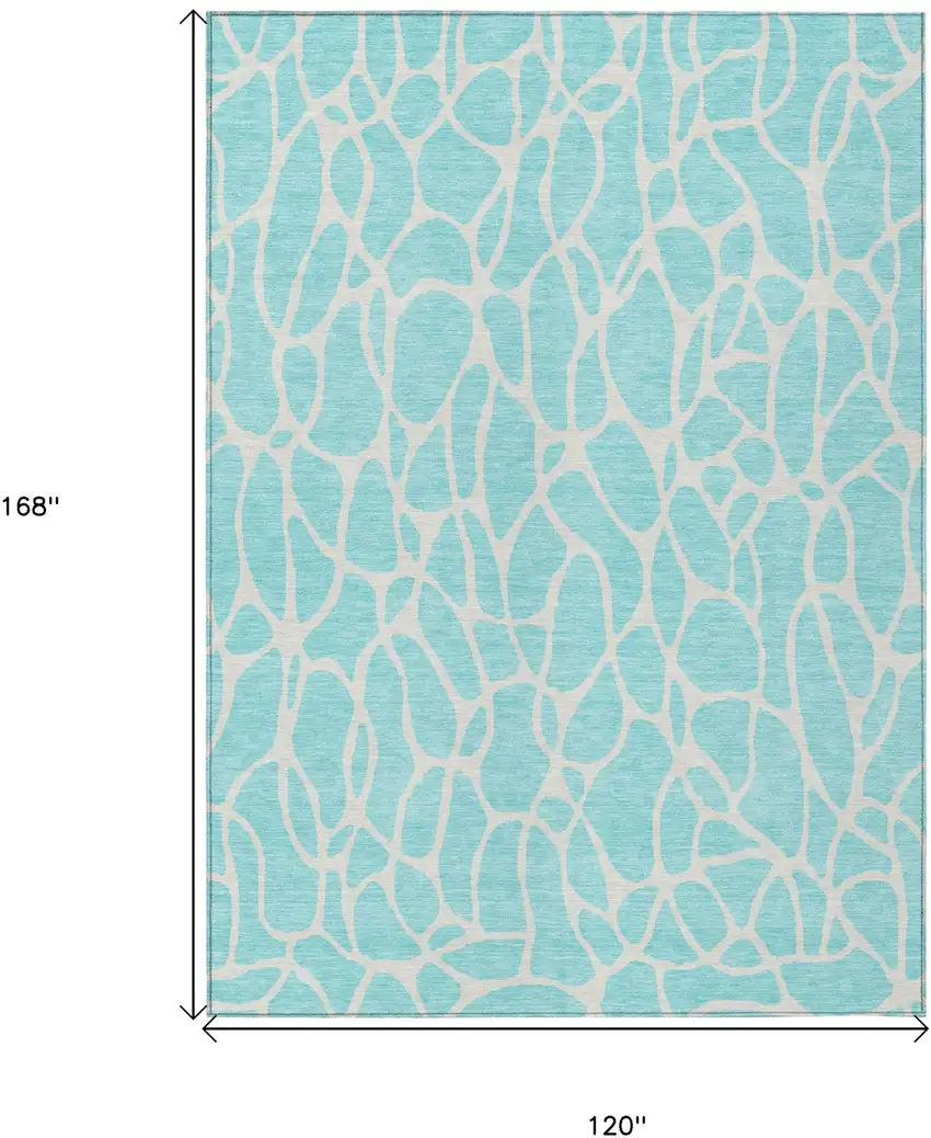 Aqua And Ivory Geometric Washable Indoor Outdoor Area Rug Photo 3