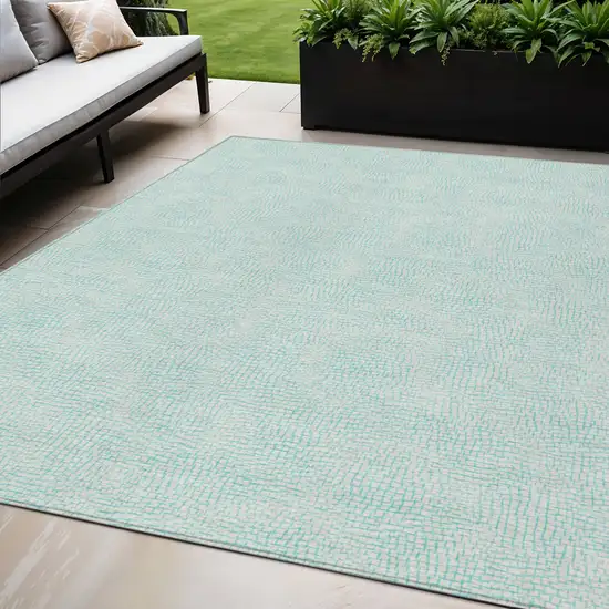 Aqua And Ivory Geometric Washable Indoor Outdoor Area Rug Photo 1