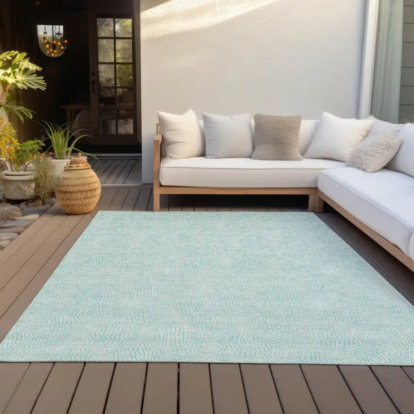 Aqua And Ivory Geometric Washable Indoor Outdoor Area Rug Photo 9