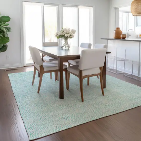 Aqua And Ivory Geometric Washable Indoor Outdoor Area Rug Photo 8
