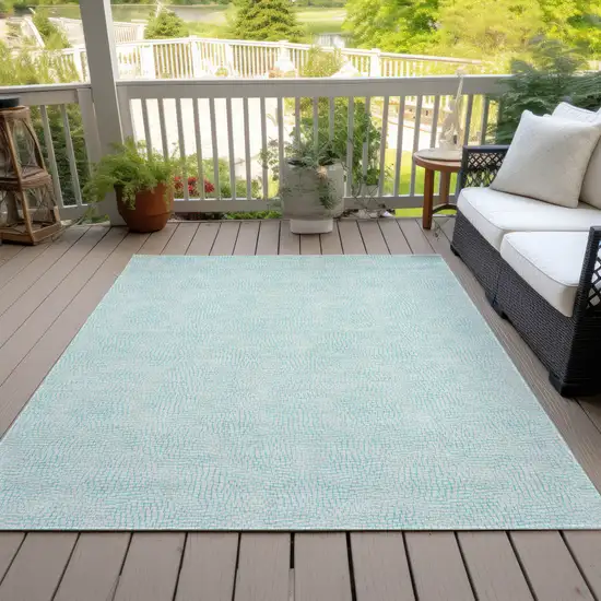 Aqua And Ivory Geometric Washable Indoor Outdoor Area Rug Photo 6