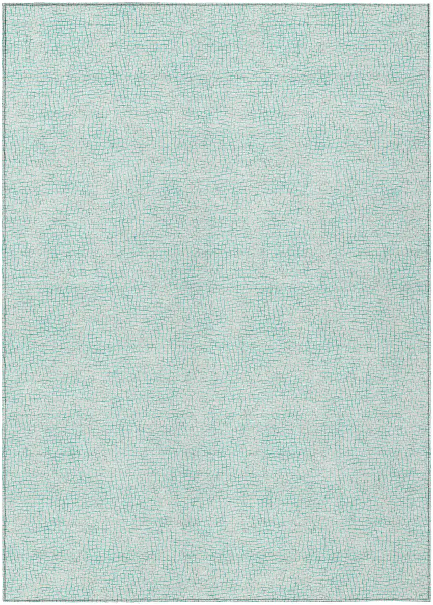 Aqua And Ivory Geometric Washable Indoor Outdoor Area Rug Photo 2