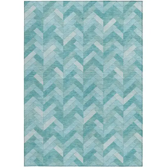 Aqua And Ivory Geometric Washable Indoor Outdoor Area Rug Photo 4