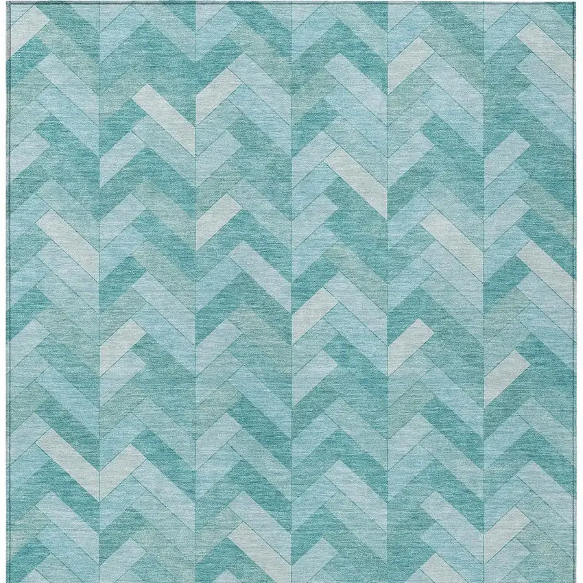 Aqua And Ivory Geometric Washable Indoor Outdoor Area Rug Photo 7