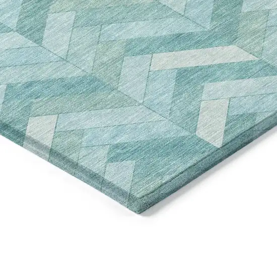 Aqua And Ivory Geometric Washable Indoor Outdoor Area Rug Photo 6