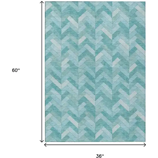 Aqua And Ivory Geometric Washable Indoor Outdoor Area Rug Photo 3