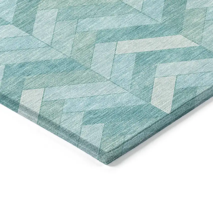 Aqua And Ivory Geometric Washable Indoor Outdoor Area Rug Photo 7