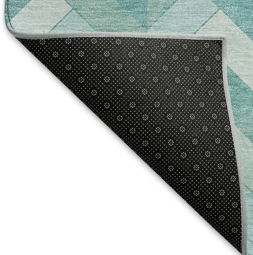 Aqua And Ivory Geometric Washable Indoor Outdoor Area Rug Photo 5