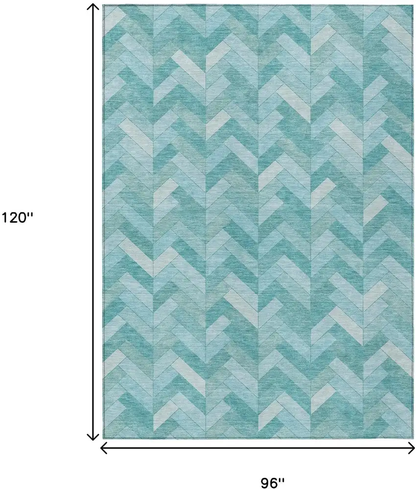 Aqua And Ivory Geometric Washable Indoor Outdoor Area Rug Photo 3